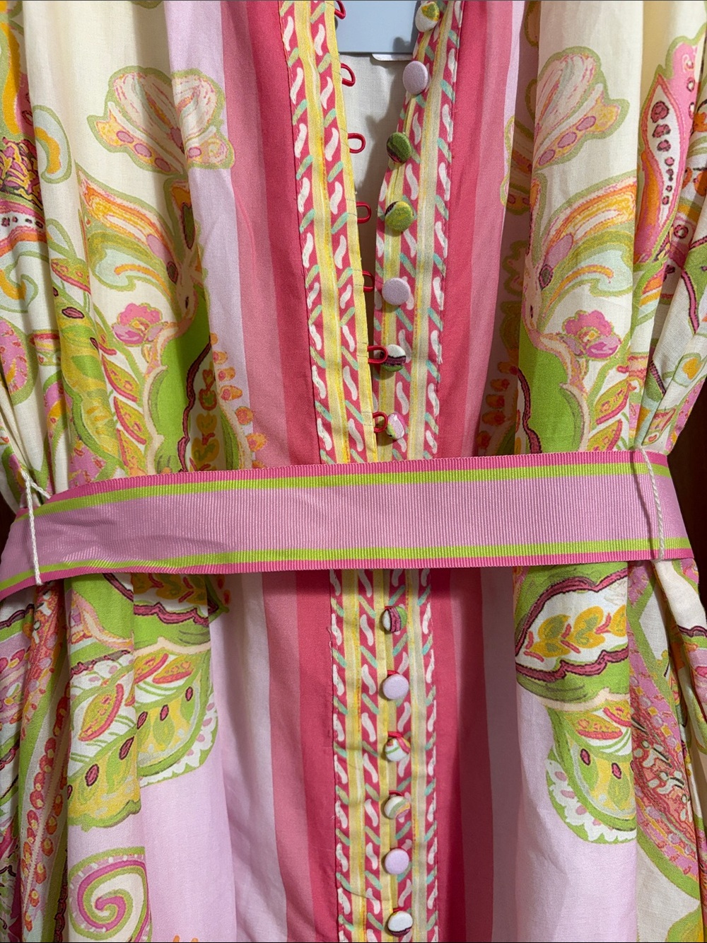 ANTONIO MELANI Pink, Green & Yellow Paisley Button-Front Dress - Picture 3 of 5